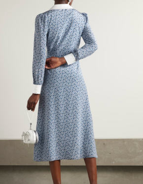 Alessandra Rich Mikado-Trimmed Floral-Print Silk-Crepe De Chine Midi Shirt Dress 2