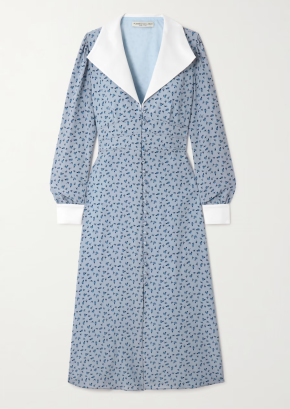 Alessandra Rich Mikado-Trimmed Floral-Print Silk-Crepe De Chine Midi Shirt Dress 4