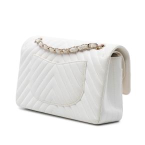 Chanel White Medium Classic Chevron Caviar Double Flap 2