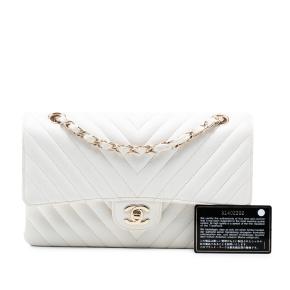 Chanel White Medium Classic Chevron Caviar Double Flap 8