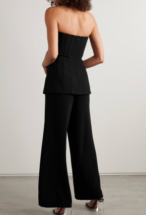 Self Portrait Convertible Strapless Crystal-Embellished Peplum Crepe Jumpsuit 5