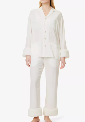 Olivia Von Halle Fifi Faux-Fur-Trim Silk Crepe Pyjamas 3