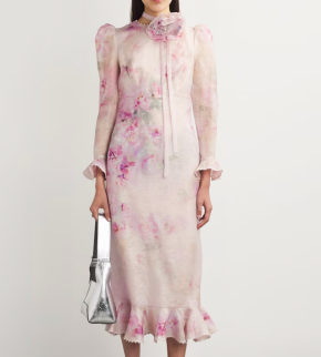 Zimmermann Linen-Silk Floral-Embellished Midi Dress 2