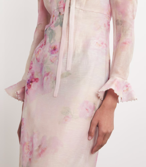 Zimmermann Linen-Silk Floral-Embellished Midi Dress 3