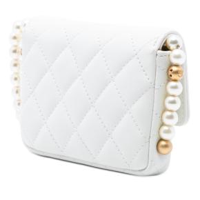 Chanel White Quilted Lambskin About Pearls Card Holder On Chain 2
