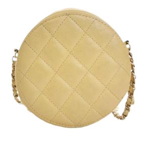 CC Yellow Quilted Caviar Round Clutch With Chain 4