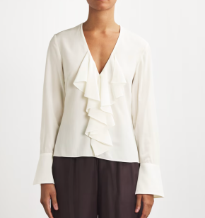 Frame Silk Ruffle-Neck Blouse 5