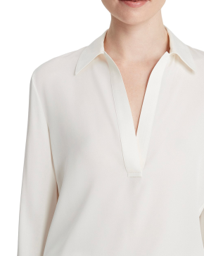 Vince Ivory Stretch-Silk Long-Sleeve Polo Shirt 4