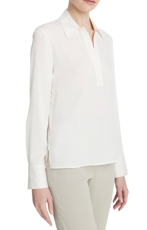 Vince Ivory Stretch-Silk Long-Sleeve Polo Shirt 5