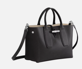 Longchamp Paris Le Roseau Real Leather M Handbag Black Top Handle 3