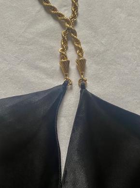 Ferragamo Black Twisted-Strap Satin Top. 4