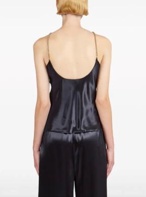 Ferragamo Black Twisted-Strap Satin Top. 2
