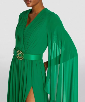 Elie Saab Green Silk Belted Gown 5