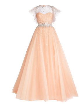 Monique Lhuillier Embroidered Flutter Sleeve Gown 5