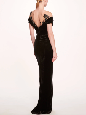 Marchsea Off Shoulder Velvet Embroidered Neck Gown 2