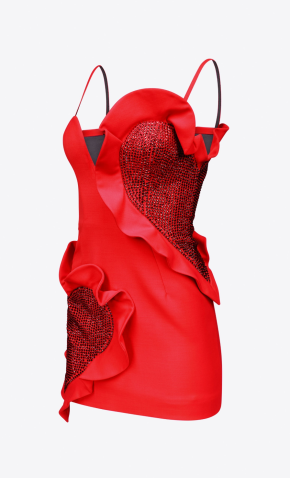 Area  Heart Ruffle Crystal Mini Tank Dress 5