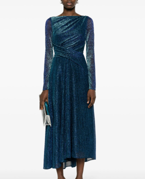 Talbot Runhof Metallic-Thread Draped Midi Dress 3