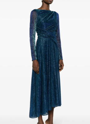 Talbot Runhof Metallic-Thread Draped Midi Dress 2
