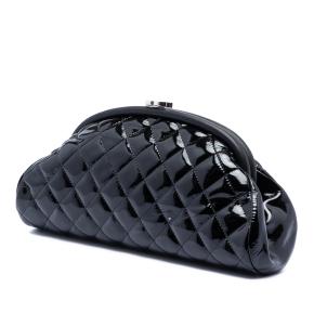 Chanel Black CC Quilted Patent Kiss Lock Clutch 2