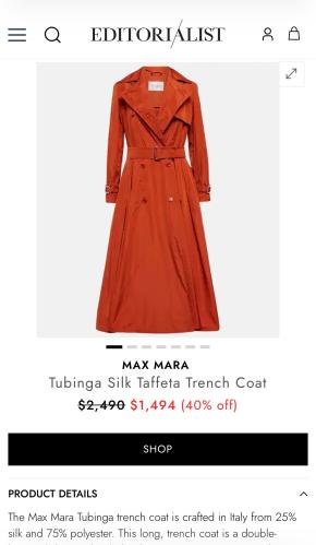 MaxMara Dark Orange Light Taffeta Trench dress 3