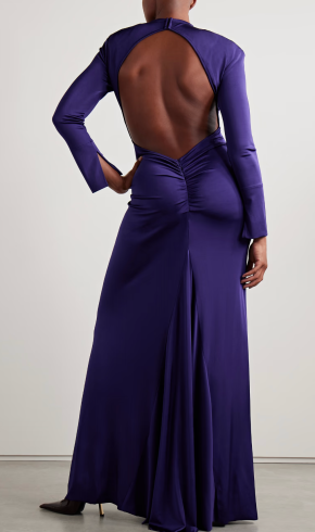 Victoria Beckham Open-Back Gathered Stretch-Satin Jersey Gown 3
