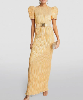 Andrew Gn  Silk-Blend Puff-Sleeve Belted Gown 4