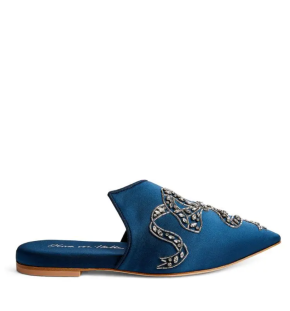 Olivia Von Halle  Satin Embellished Contessa Slippers 4