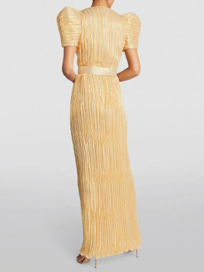 Andrew Gn Silk-Blend Puff-Sleeve Belted Gown 3