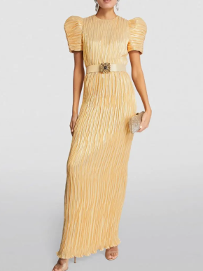 Andrew Gn Silk-Blend Puff-Sleeve Belted Gown 5