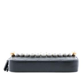 Chanel Black Quilted Goatskin Chic Pearls Double Zip Clutch With Chain 3