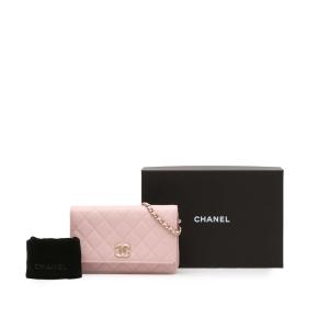 Chanel Pink CC Quilted Caviar Wallet on Chain 14