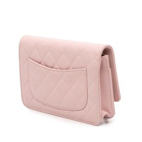 Chanel Pink CC Quilted Caviar Wallet on Chain 2