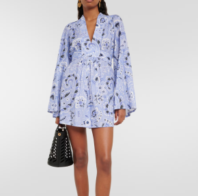 Etro V-Neck Printed Cotton-Blend Minidress 4