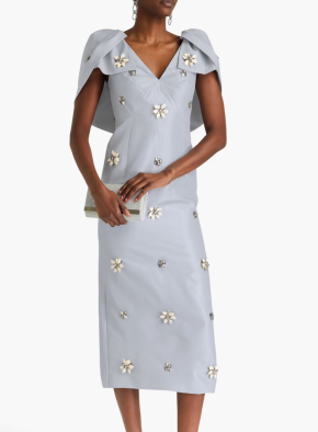 Huishan Zhang Rosella Cape-Effect Embellished Taffeta Midi Dress 4