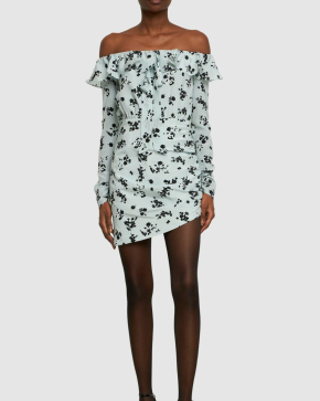 Alessandra Rich Printed Off-The-Shoulder Silk Mini Dress 3
