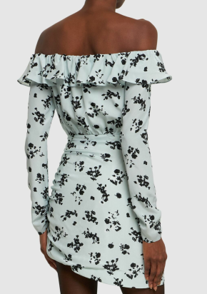 Alessandra Rich Printed Off-The-Shoulder Silk Mini Dress 4