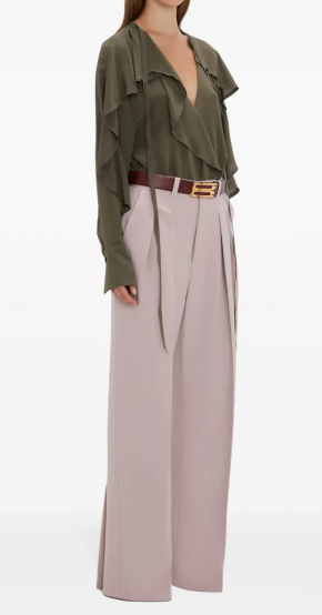 Victoria Beckham Double-Pleat Wide-Leg Trousers 2