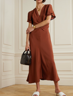 Victoria Beckham Gathered Crepe Midi Dress 6