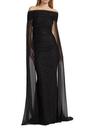 Talbot Runhof Confetti Tulle Off-The-Shoulder Cape Gown 5