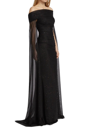 Talbot Runhof Confetti Tulle Off-The-Shoulder Cape Gown 3