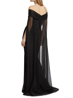 Talbot Runhof Confetti Tulle Off-The-Shoulder Cape Gown 2