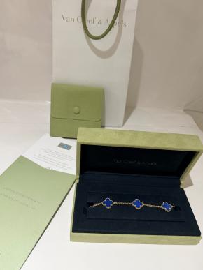 Van Cleef & Arpels vintage alhambra bracelet 5 motifs in blue agate 3
