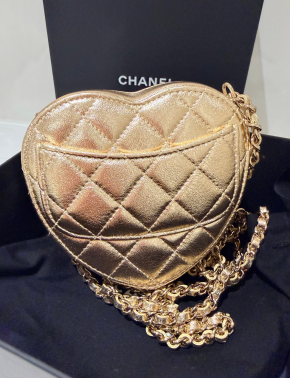 Chanel Gold Quilted Heart Bag 6