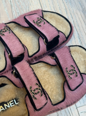Chanel Pink Ponyskin Dad Sandals 3