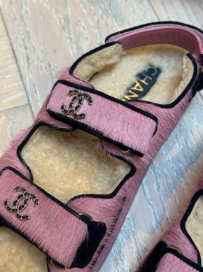 Chanel Pink Ponyskin Dad Sandals 5