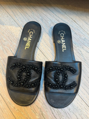 Chanel Embellished Black Slides 2