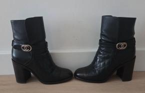 Chanel Black Leather Ankle Boots 21