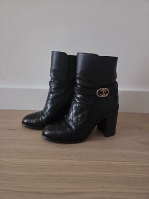 Chanel Black Leather Ankle Boots 11
