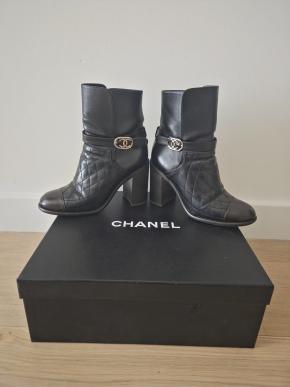 Chanel Black Leather Ankle Boots 12