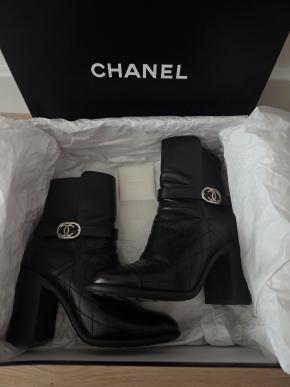 Chanel Black Leather Ankle Boots 7